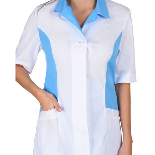 Костюм медицинский женский "Сириус-Флоренция" белый с голубым, блуза, брюки, колпак