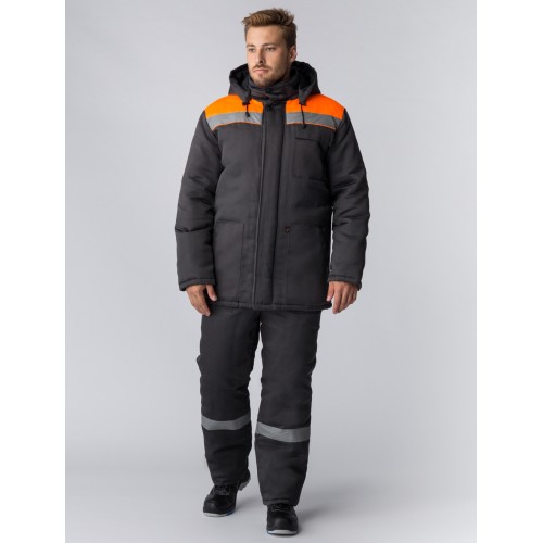 Костюм зимний Партнер NEW (Смесовая, 210) п/к, темно-серый/оранжевый