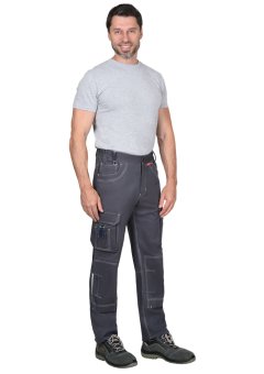 Брюки СИРИУС-ДЖЕТ тёмно-серые с синим, мех. стрейч с ВО, 260 г/м2, 65%ПЭ, 35%ХБ