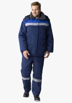 Костюм зимний мужской на пуговицах Квайл-1 СОП (тк.Смесовая,210) брюки, тёмно-синий, васильковый
