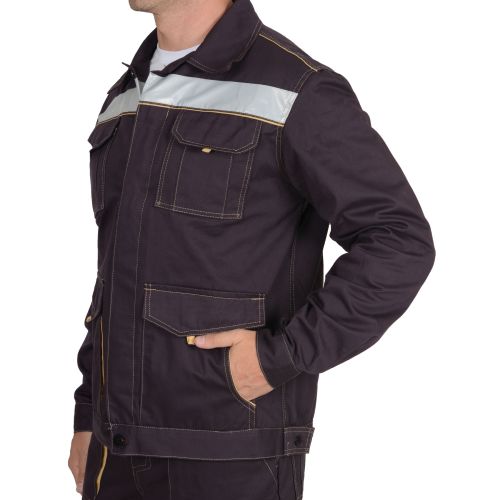 Рабочий костюм "Сириус-Троя", куртка, брюки, цвет тёмно-коричневый, с СОП, 100% х/б, пл. 320 г/кв.м