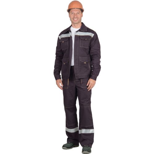 Рабочий костюм "Сириус-Троя", куртка, брюки, цвет тёмно-коричневый, с СОП, 100% х/б, пл. 320 г/кв.м