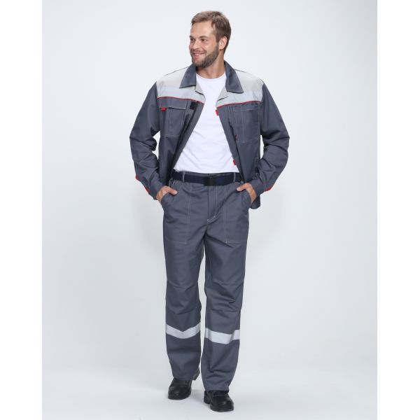 Костюм Фаворит-1 Премиум СОП IMP, ткань Смесовая, 240 г/м2, брюки, цвет тёмно-серый, серый, красный