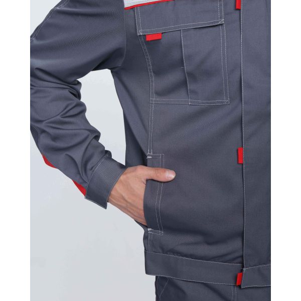 Костюм Фаворит-1 Премиум СОП IMP, ткань Смесовая, 240 г/м2, брюки, цвет тёмно-серый, серый, красный