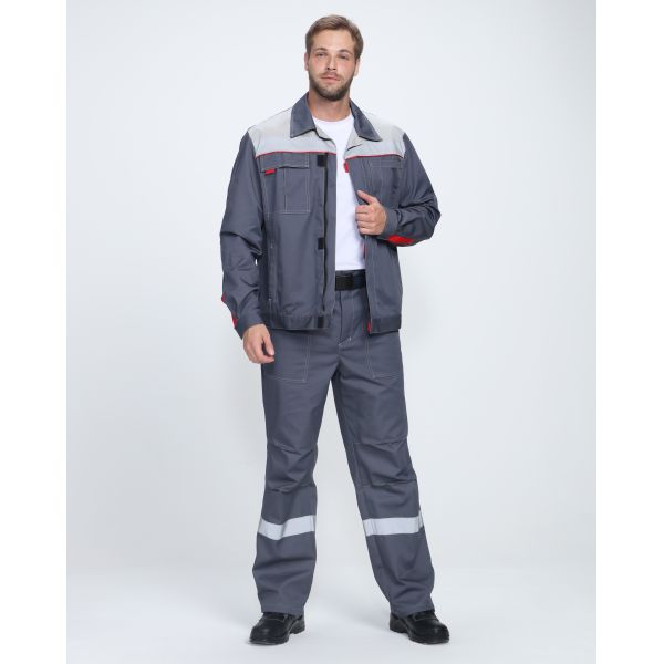Костюм Фаворит-1 Премиум СОП IMP, ткань Смесовая, 240 г/м2, брюки, цвет тёмно-серый, серый, красный