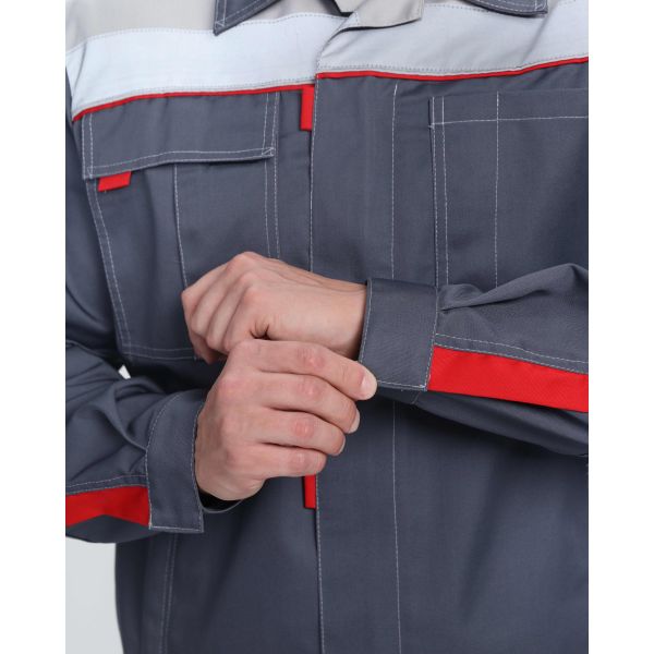 Костюм Фаворит-1 Премиум СОП IMP, ткань Смесовая, 240 г/м2, брюки, цвет тёмно-серый, серый, красный