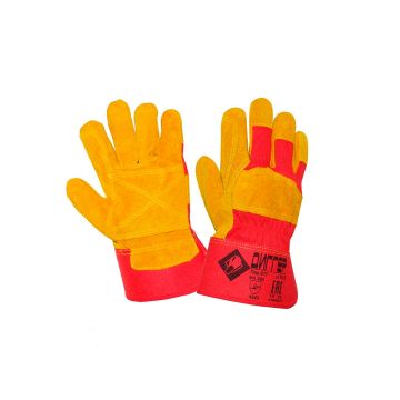 Перчатки Диггер спилковые комбинированные усиленные, жёлто-красные, размер 10.5