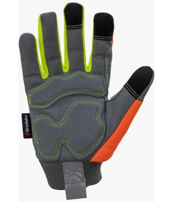 Перчатки Brodeks G-61, серый, оранжевый, жёлтый флуоресцентный