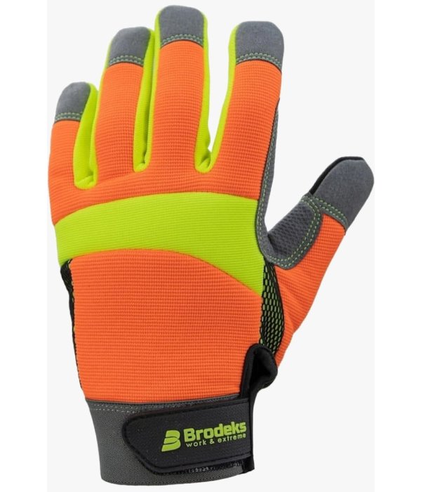 Перчатки Brodeks G-61, серый, оранжевый, жёлтый флуоресцентный