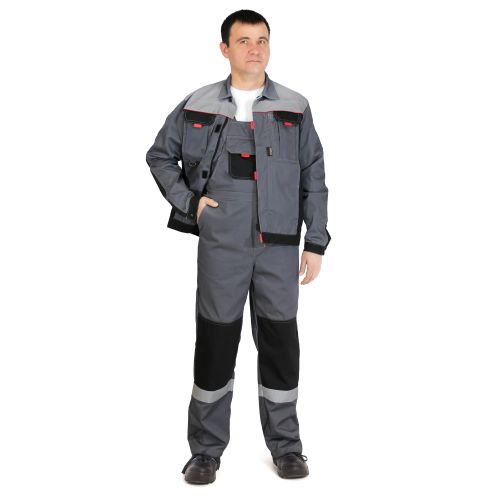 Костюм рабочий мужской Рассо Модуль, куртка, полукомбинезон, цвет тёмно-серый с чёрным и светло-серым