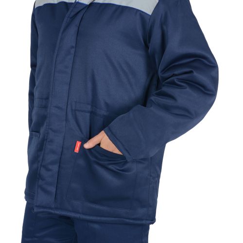 Куртка рабочая мужская зимняя Сириус-Бригадир с меховым воротником, цвет синий с васильковым, с СОП
