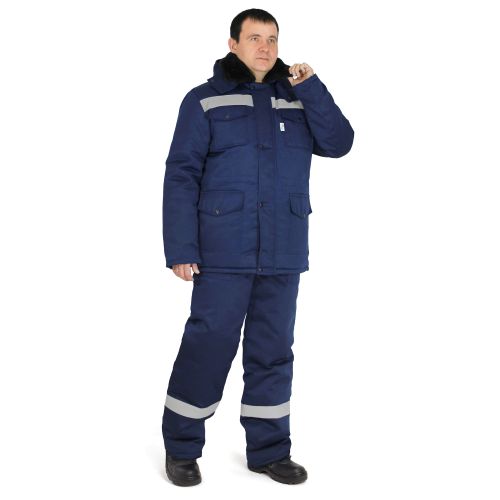 Костюм мужской утепленный Рассо Мастер Плюс, куртка, полукомбинезон, цвет тёмно-синий, ткань смесовая, с СОП