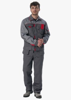Костюм Союз-Профессионал-1 (тк. Балтекс, 240 гр/м2) брюки, тёмно-серый, светло-серый, красный