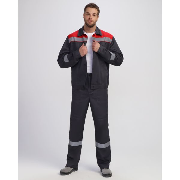 Костюм Легион Премиум-1 СОП CH, ткань Смесовая, 240 г/м2, брюки, цвет тёмно-серый, красный