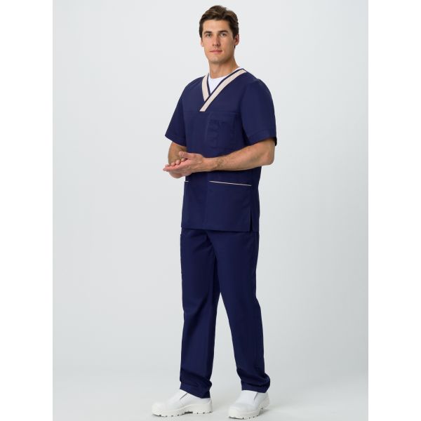Костюм мужской Симпл-001, ткань Смесовая, 120 г/м2, MedLine, цвет тёмно-синий, бежевый