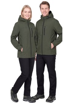 Куртка СИРИУС-АЗОВ с капюшоном хаки, софтшелл, 350 г/м2