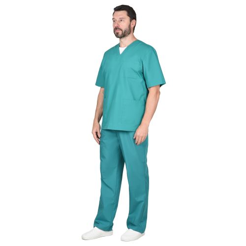 Костюм хирурга мужской универсальный, блуза, брюки, цвет зелёный
