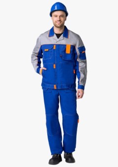 Костюм Союз-Профессионал-1 (тк. Балтекс, 240 гр/м2) брюки, васильковый, светло-серый, оранжевый