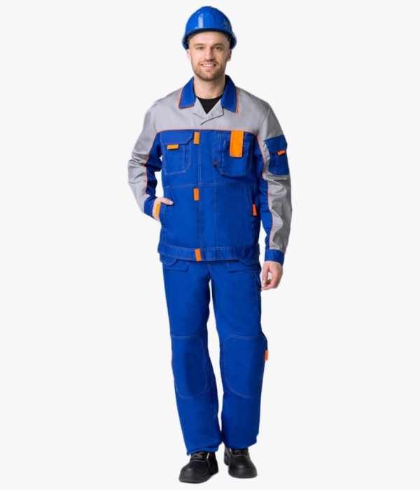 Костюм Союз-Профессионал-1 (тк. Балтекс, 240 гр/м2) брюки, васильковый, светло-серый, оранжевый