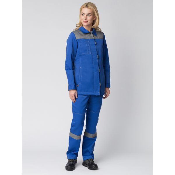 Костюм женский Весна-1 СОП CH, ткань Смесовая, 210 г/м2, куртка, брюки, цвет васильковый, серый