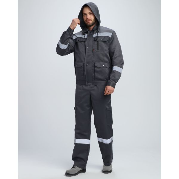 Костюм Титан СОП с капюшоном, ткань Смесовая, 210 г/м2, полукомбинезон, цвет тёмно-серый, светло-серый