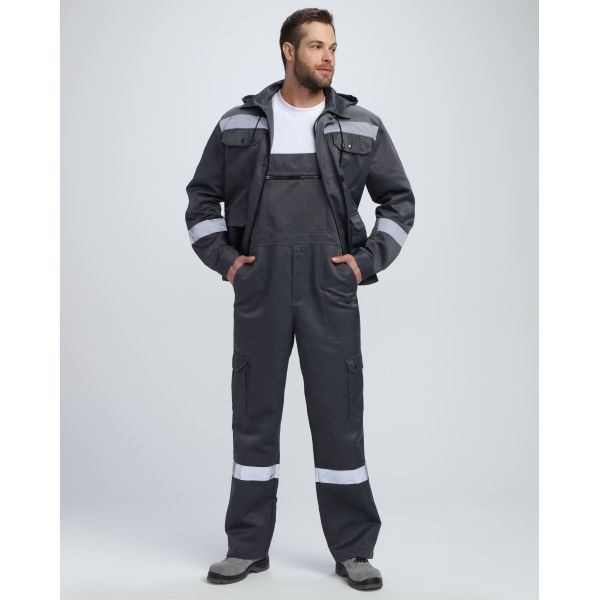 Костюм Титан СОП с капюшоном, ткань Смесовая, 210 г/м2, полукомбинезон, цвет тёмно-серый, светло-серый