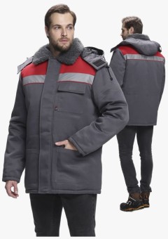 Куртка зимняя мужская Квайл СОП (тк.Смесовая,210), тёмно-серый, красный
