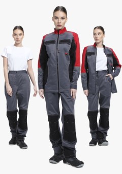 Костюм женский Вектрон-1 (тк.Смесовая,240) брюки, серый, красный, чёрный
