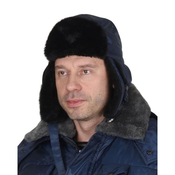 Шапка-ушанка Сириус-Евро-Плюс тёмно-синяя, ткань Оксфорд