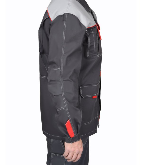 Костюм СИРИУС-ФАВОРИТ-ЛЮКС куртка, п/к, темно-серый с серым, 245 г/м2, 65%ПЭ, 35%ХБ
