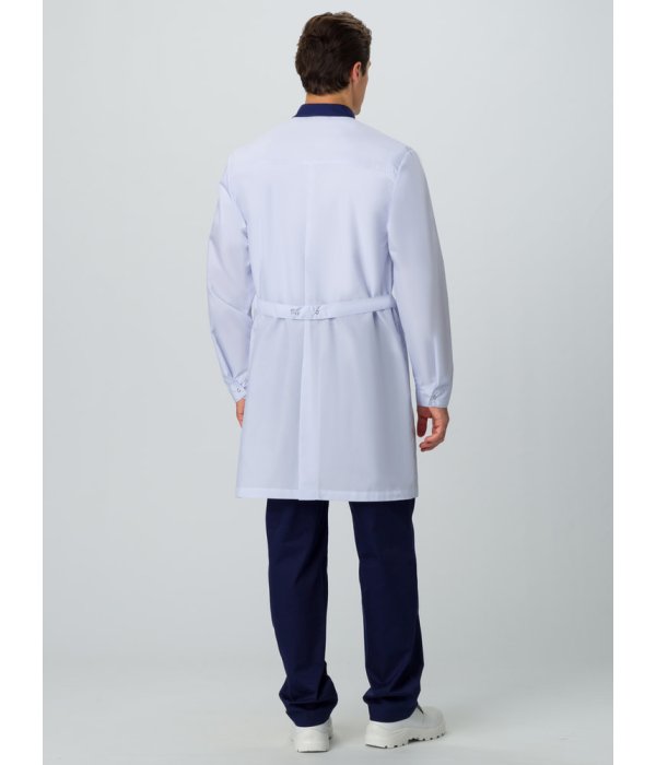 Халат мужской MedLine Марк (тк.Смесовая,120), белый/т.синий
