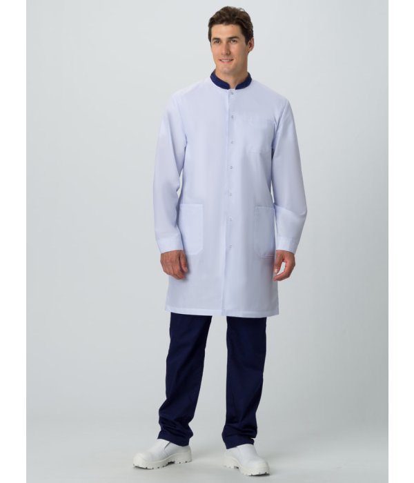 Халат мужской MedLine Марк (тк.Смесовая,120), белый/т.синий