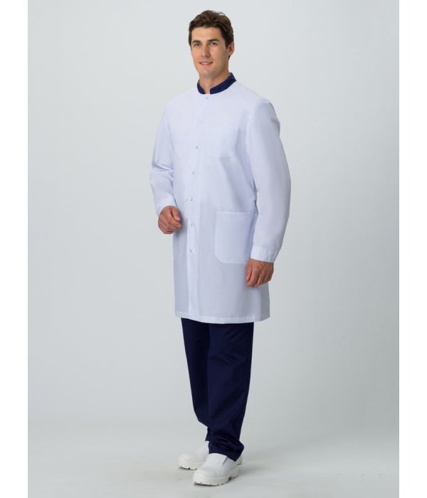 Халат мужской MedLine Марк (тк.Смесовая,120), белый/т.синий
