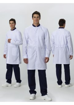 Халат мужской MedLine Марк (тк.Смесовая,120), белый/т.синий