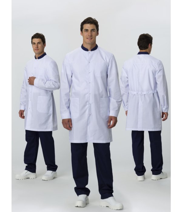Халат мужской MedLine Марк (тк.Смесовая,120), белый/т.синий
