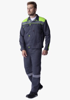 Костюм летний мужской Фаворит-2 СОП (тк. Смесовая, 210 гр/м2) полукомбинезон, тёмно-серый, лимонный