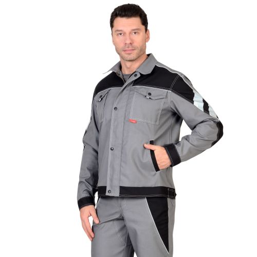 Куртка рабочая мужская "Сириус-Пекин", СВ кант, СОП 50 мм., цвет серый с чёрным