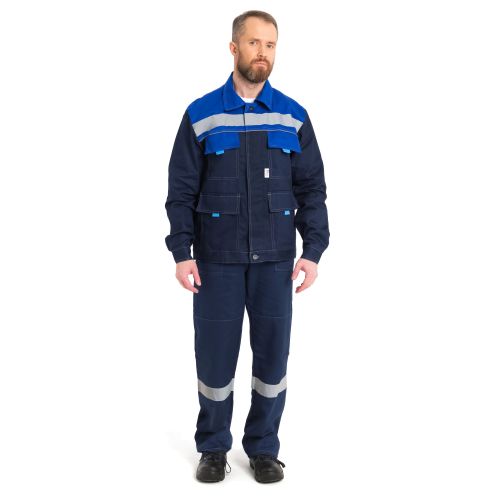 Костюм рабочий мужской Рассо Нова, куртка, брюки, цвет тёмно-синий с васильковым