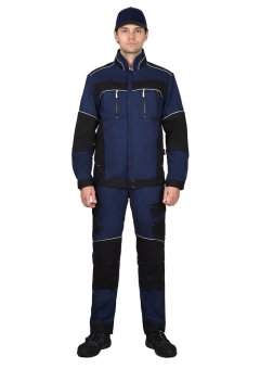Куртка СИРИУС-АРКТИК синяя с черным, мех. стрейч 260 г/м2, 65% ПЭ, 35% ХБ