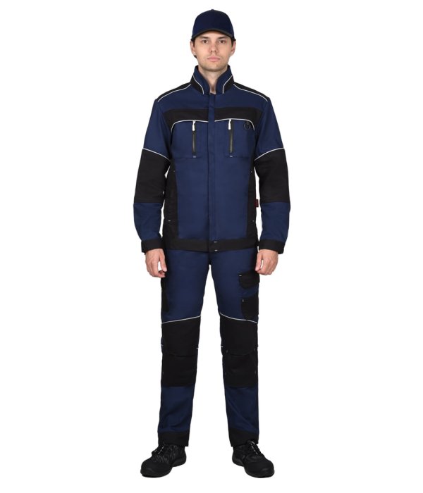 Куртка СИРИУС-АРКТИК синяя с черным, мех. стрейч 260 г/м2, 65% ПЭ, 35% ХБ