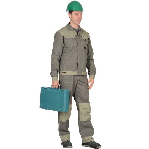 Костюм рабочий мужской "Сириус-Вест-Ворк" летний, куртка короткая на молнии, полукомбинезон, тёмно-оливковый со светло-оливковым