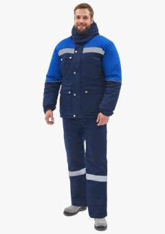 Костюм зимний мужской Сибер-Премиум СОП IMP (тк. Смесовая, 240 гр/м2) полукомбинезон, тёмно-синий, васильковый
