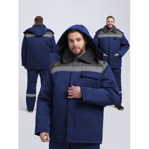 Куртка зимняя для бригадира NEW (тк.Смесовая,210), т.синий/серый