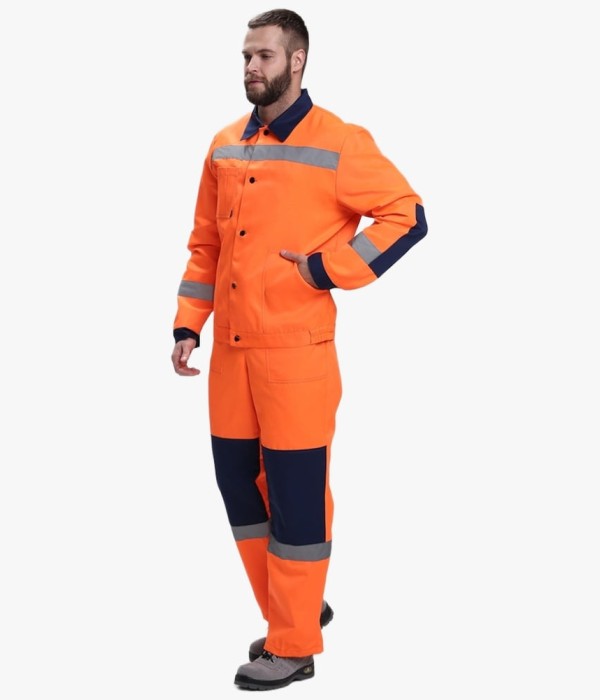 Костюм сигнальный Лигор-2 СОП (тк.Смесовая,210) полукомбинезон, оранжевый, тёмно-синий