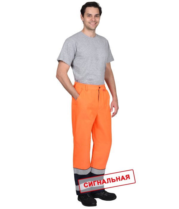 Брюки СИРИУС-ТЕРМИНАЛ-3-РОСС оранжевые с тёмно-синим 215 гр/м2, 50% ПЭ, 50% ХБ