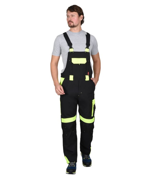 Костюм СИРИУС-ОНИКС куртка, п/к, черный с лимонным, 255 г/м2, 65%ПЭ, 35%ХБ