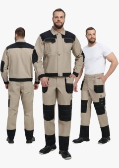 Костюм мужской Вестгард-1 (тк.Канвас,260) брюки, бежевый, чёрный