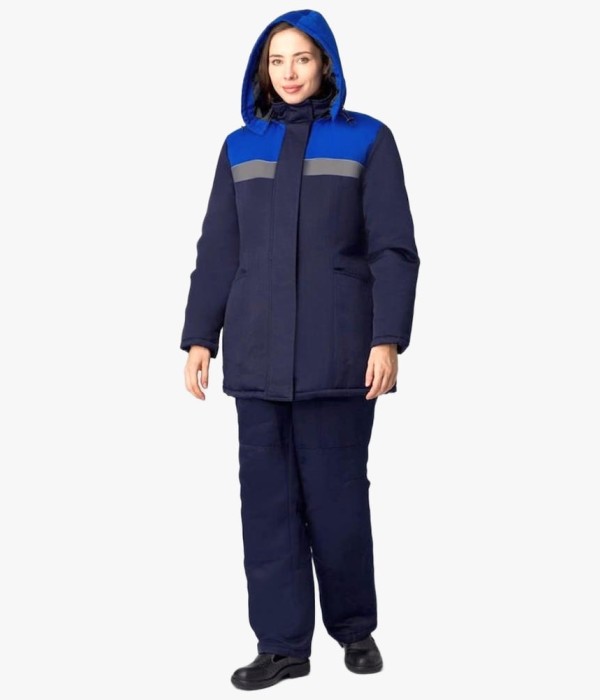 Костюм зимний женский Вьюга СОП (тк. Смесовая, 210 гр/м2) брюки, тёмно-синий, васильковый