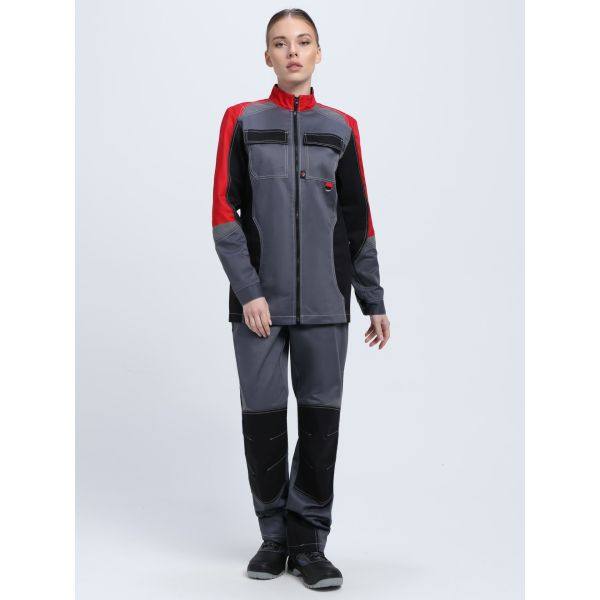 Костюм женский Формула-1, ткань Смесовая, 240 г/м2, брюки, цвет серый, красный, чёрный
