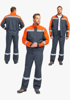 Костюм мужской Бриготек-1 СОП (тк.Смесовая,260) брюки, тёмно-серый, оранжевый